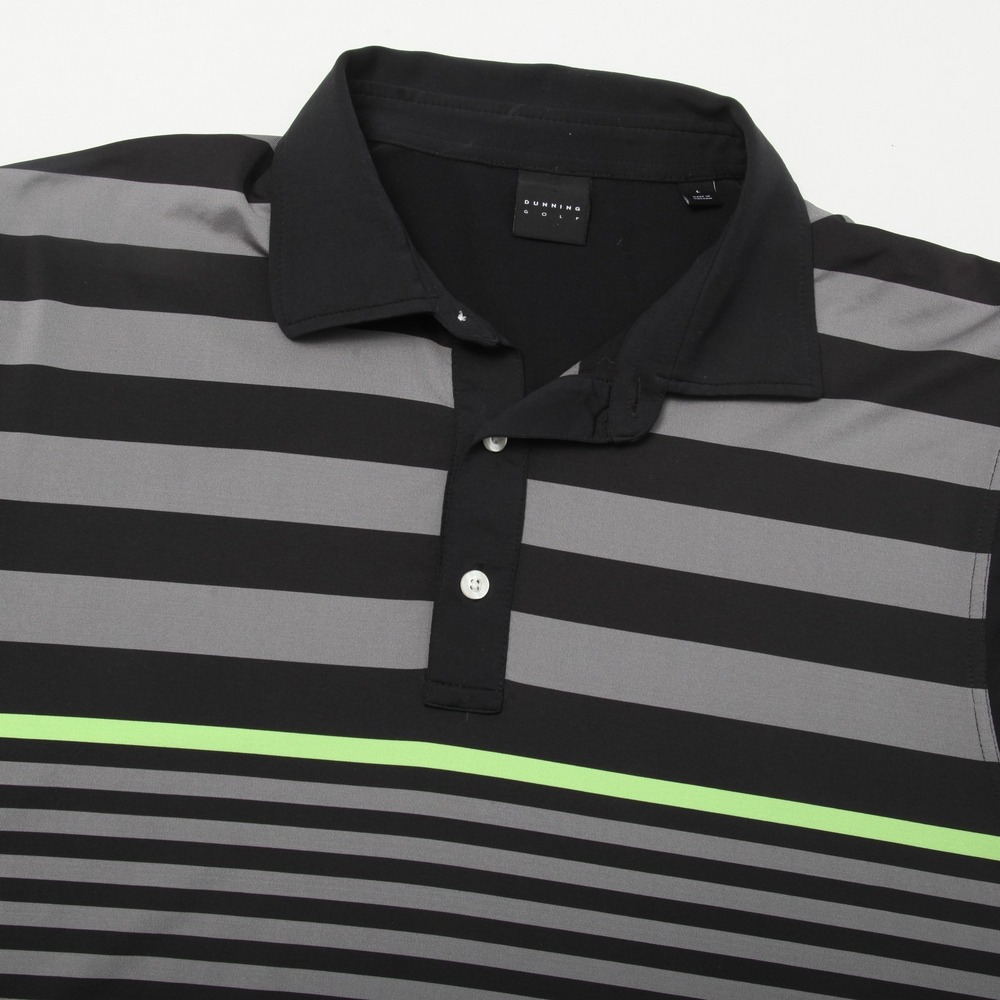 Dunning Golf Men's Size L Black Gray Striped Performance Polo Shirt Bay Hill